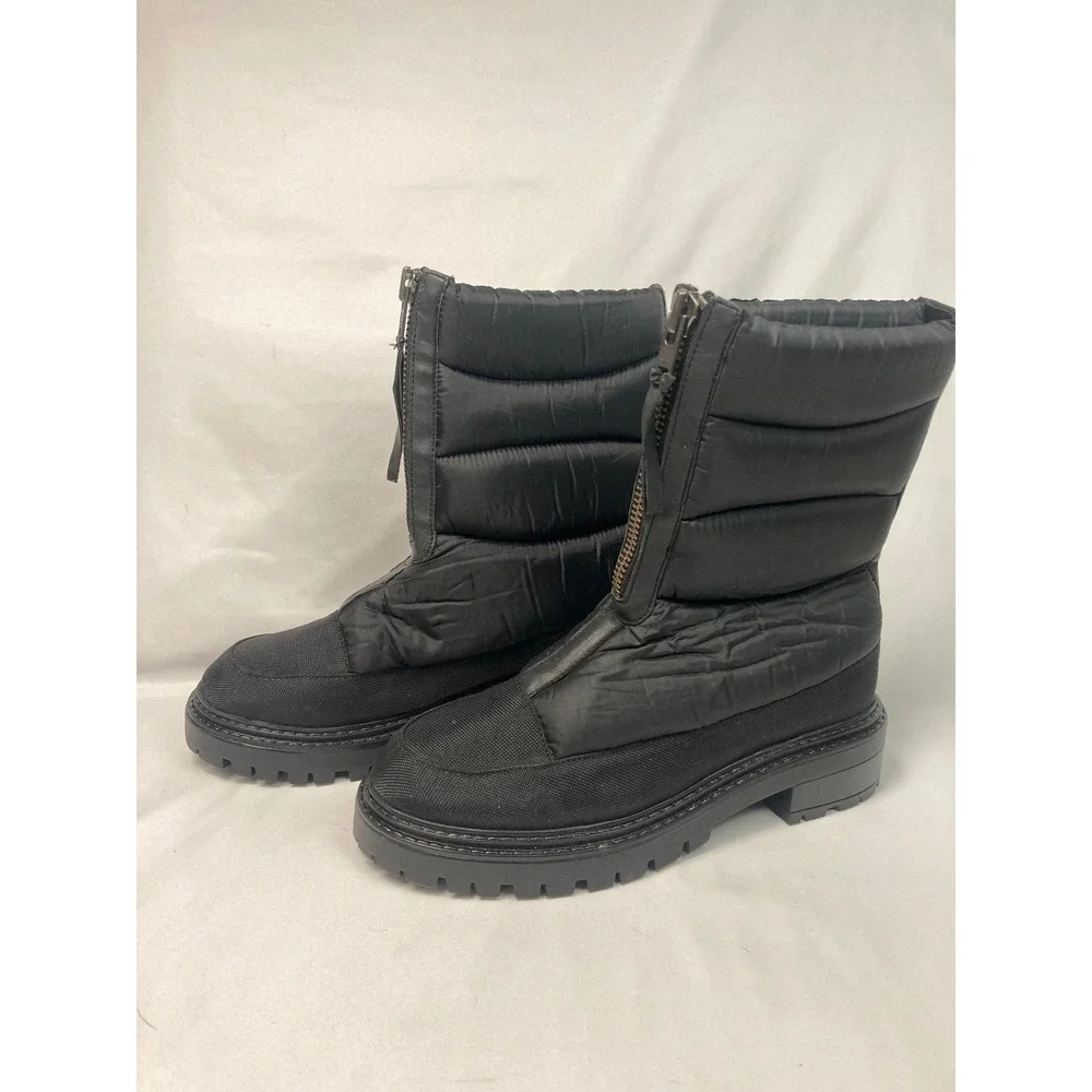 ENJOIYA Black‎ Quilted Winter Boots Zip Front Insulated NWOB